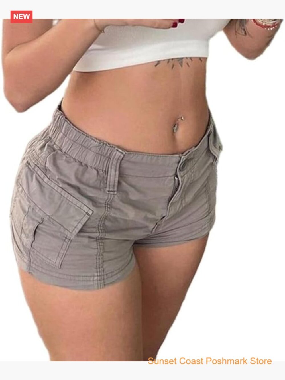 Womens Y2K Cargo Shorts Low Rise Slim Fit Elastic Waist Casual Streetwear